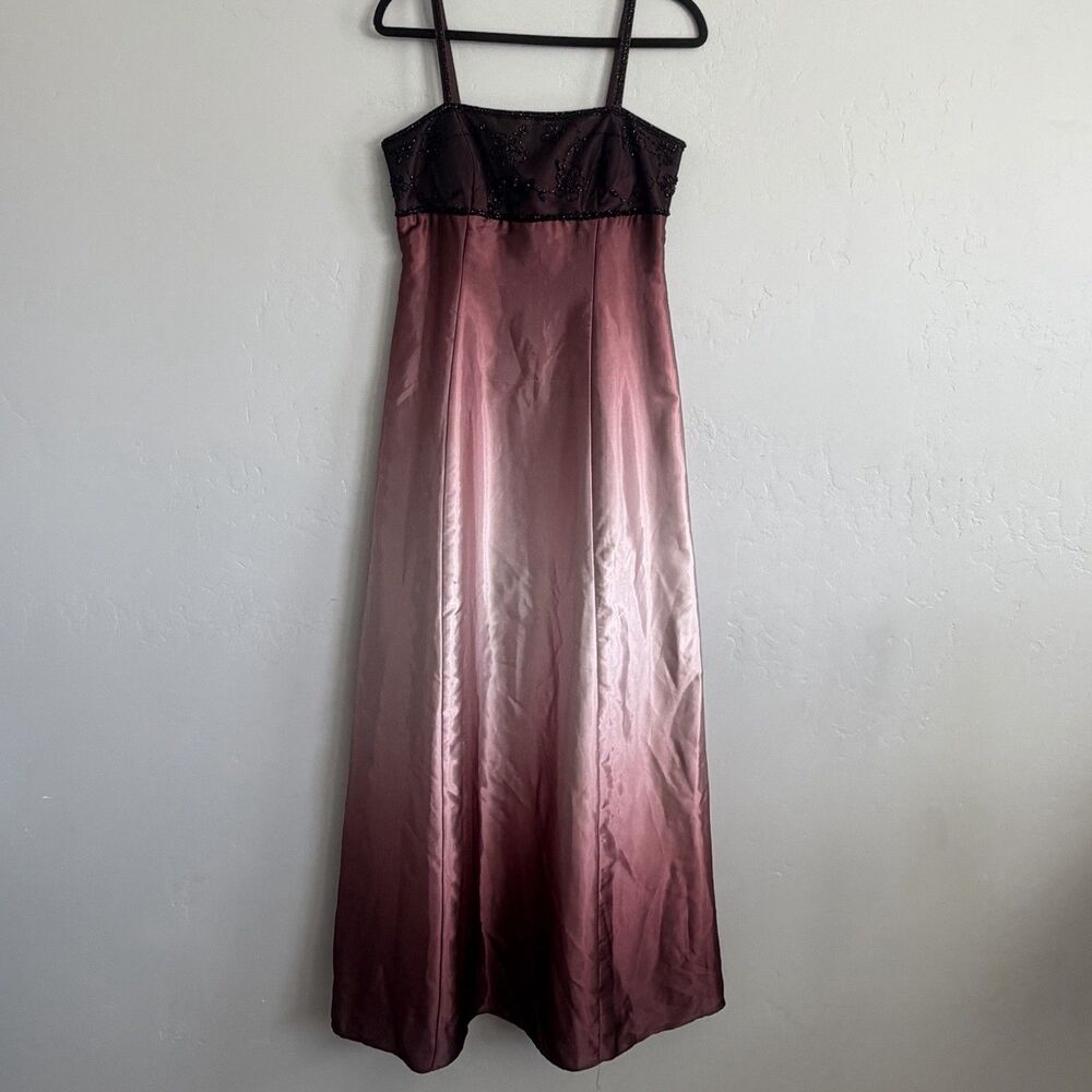 Betsy & Adam Vintage 90’s Ombre Pink Black Whimsigoth Maxi Beaded Dress Prom 6